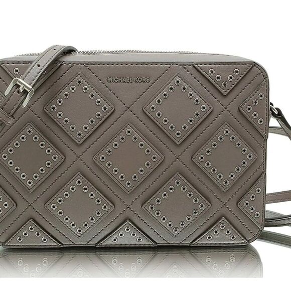 Michael Kors genuine Diamond Grommet Crossbody Leather Bag CINDER Neutral - Picture 5 of 12